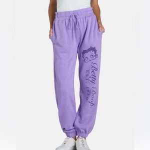 Betty Boop Women’s Purple Graphic Jogger Sweatpants NWOT Size Large W/ Pockets